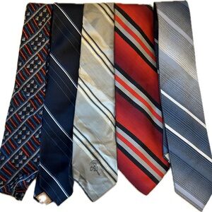 Bundle of 5 Vintage Men’s neckties- Assorted Patterns, Colors & Fabrics